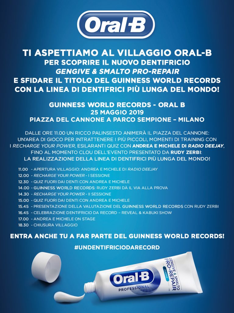 ORAL-B presenta Gengive & Smalto PRO-REPAIR e sfida il Guinness World Records parco sempione piazza del cannone milano YOUparti